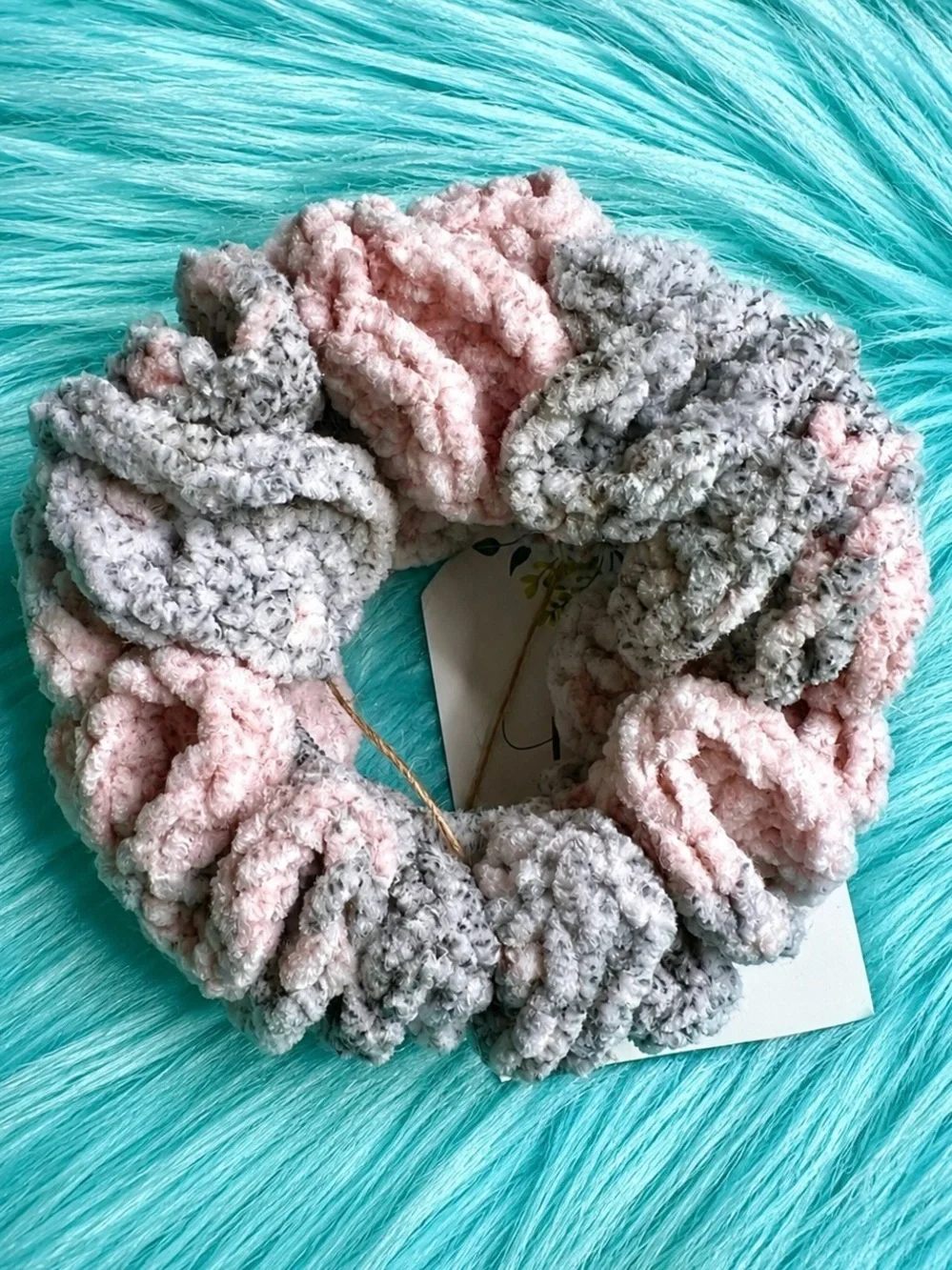 PinkRainCloud Handmade Dusty Rose Velvet Crochet Hair Scrunchie Bracelet